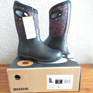 BOGS Girls York Wild Winter Snow Rain Boot Black Flower Multi Size 3 NWB -4°F